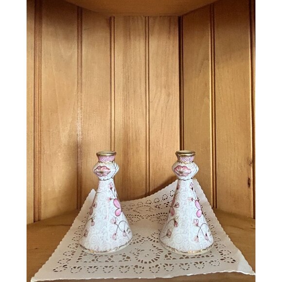 Vintage Andrea by Sadek Hand-Painted Porcelain Bud Vases Pink Gold Floral Home D - Picture 6 of 6